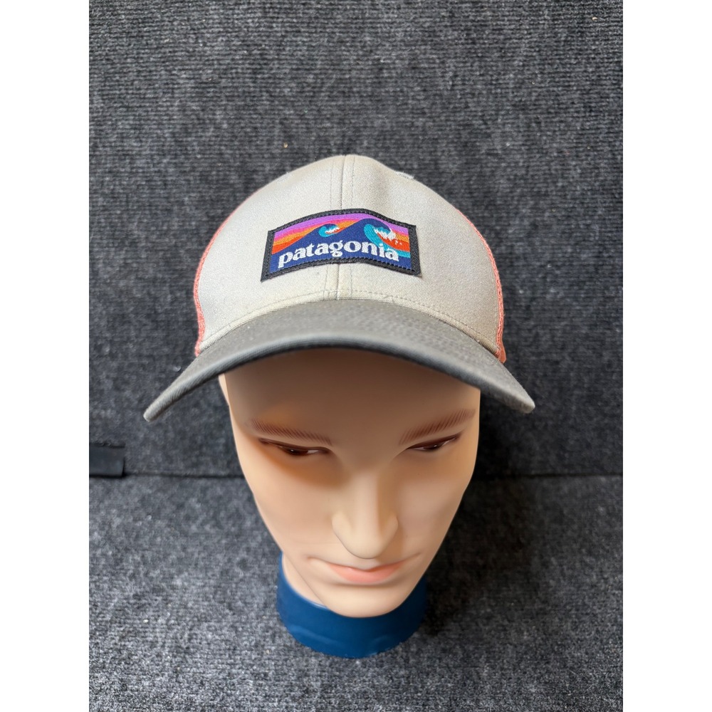 Patagonia Wave Logo Trucker Hat Grey Salmon Pink Mesh Snapback Cap 3293